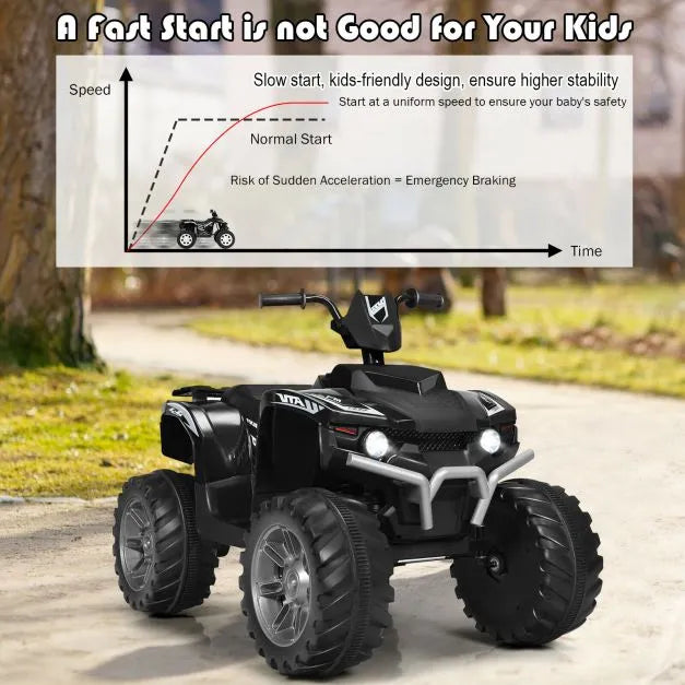 12V Kids Ride-On ATV / Quad Bike - Black | Slow Start - USB Music and Lights COSTWAY - Little and Giant Explorers Costway