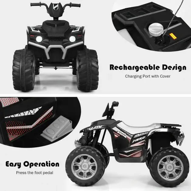 12V Kids Ride-On ATV / Quad Bike - Black | Slow Start - USB Music and Lights COSTWAY - Little and Giant Explorers Costway
