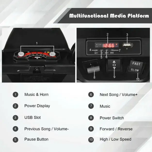 12V Kids Ride-On ATV / Quad Bike - Black | Slow Start - USB Music and Lights COSTWAY - Little and Giant Explorers Costway