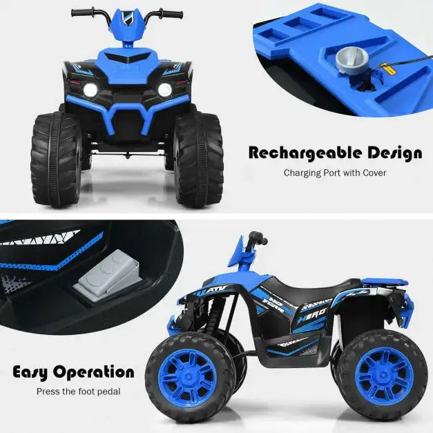 12V Kids Ride-On ATV / Quad Bike - Blue | Slow Start - USB Music and Lights COSTWAY - Little and Giant Explorers Costway