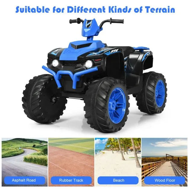 12V Kids Ride-On ATV / Quad Bike - Blue | Slow Start - USB Music and Lights COSTWAY - Little and Giant Explorers Costway