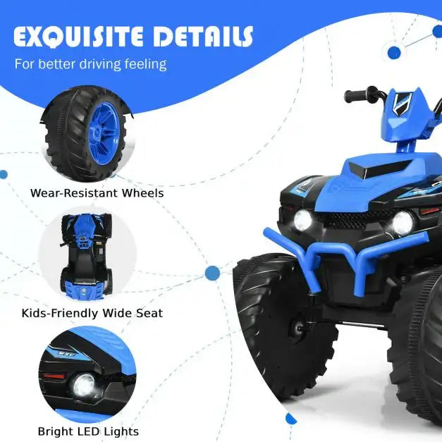 12V Kids Ride-On ATV / Quad Bike - Blue | Slow Start - USB Music and Lights COSTWAY - Little and Giant Explorers Costway