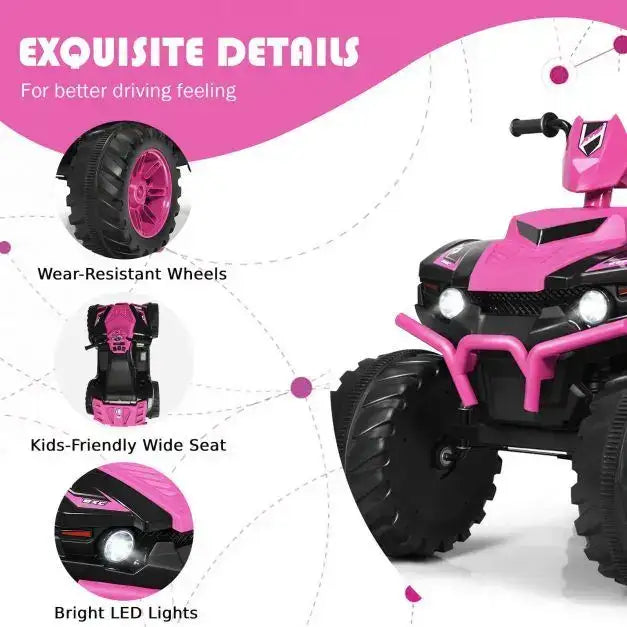 12V Kids Ride-On ATV / Quad Bike - Pink | Slow Start - USB Music and Lights COSTWAY - Little and Giant Explorers Costway