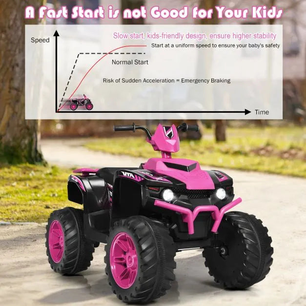 12V Kids Ride-On ATV / Quad Bike - Pink | Slow Start - USB Music and Lights COSTWAY - Little and Giant Explorers Costway