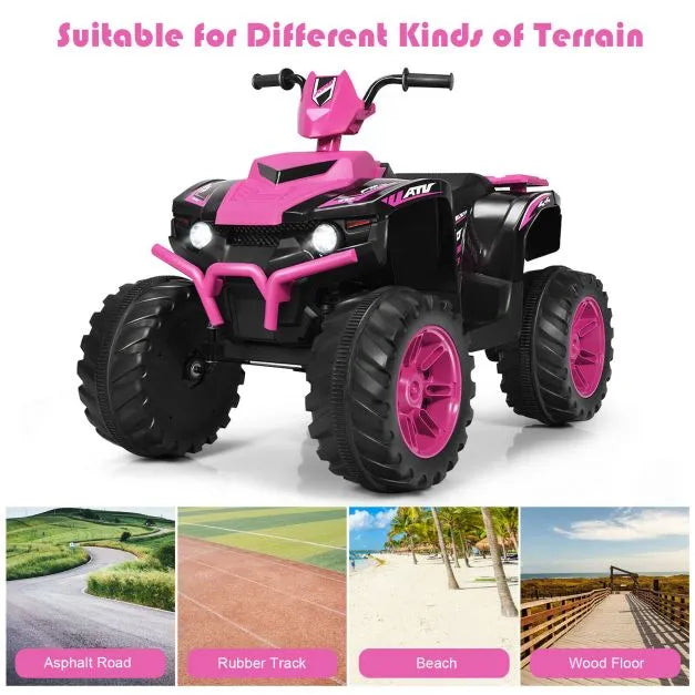 12V Kids Ride-On ATV / Quad Bike - Pink | Slow Start - USB Music and Lights COSTWAY - Little and Giant Explorers Costway