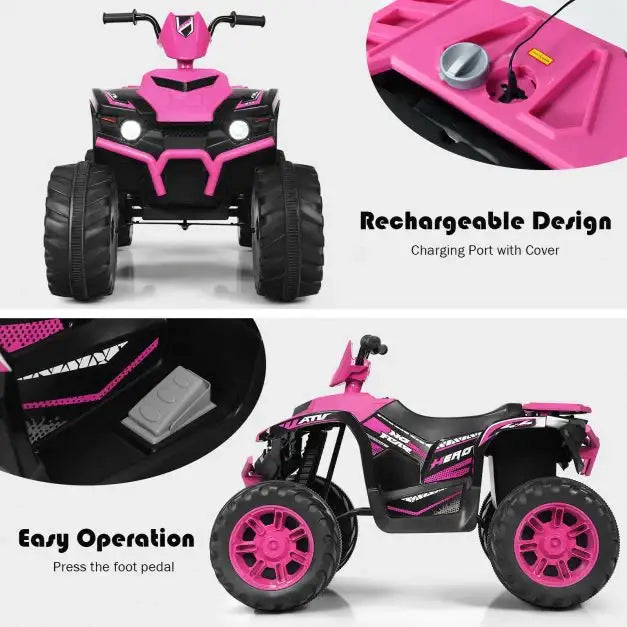 12V Kids Ride-On ATV / Quad Bike - Pink | Slow Start - USB Music and Lights COSTWAY - Little and Giant Explorers Costway