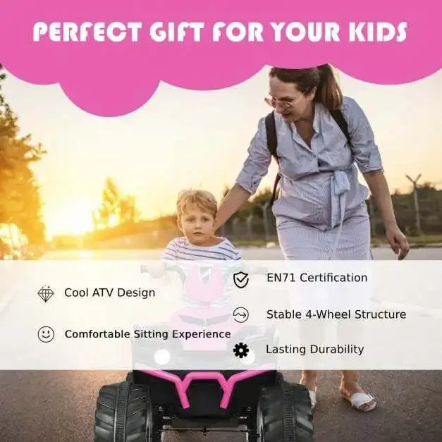 12V Kids Ride-On ATV / Quad Bike - Pink | Slow Start - USB Music and Lights COSTWAY - Little and Giant Explorers Costway