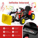 Children's toy tractor with USB port, volume control, and music notes on a white background