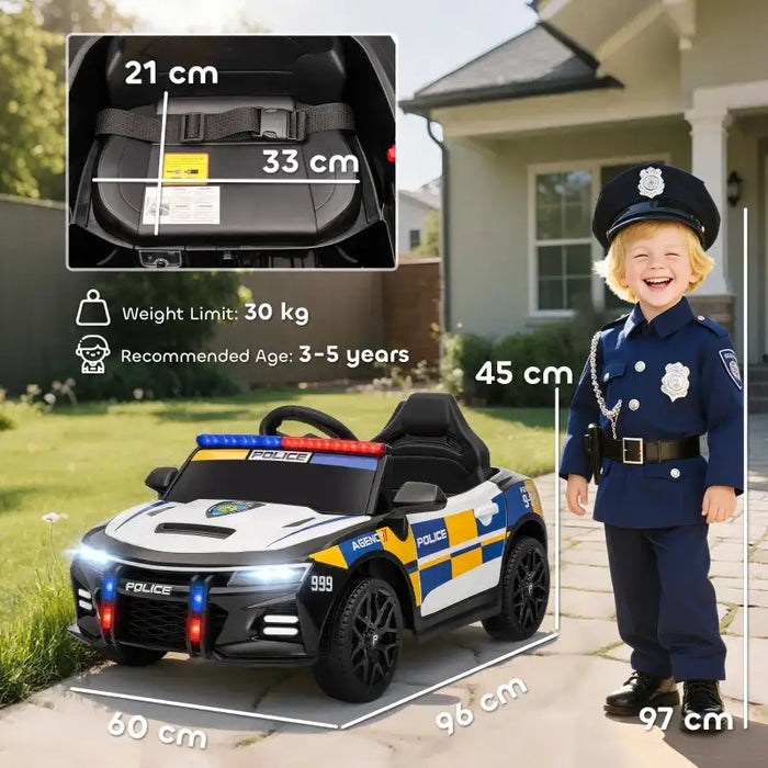 12V Kids Ride-On Police Car – Realistic Siren and Lights | Dual Motors and Remote Control AIYAPLAY - Little and Giant Explorers AIYAPLAY