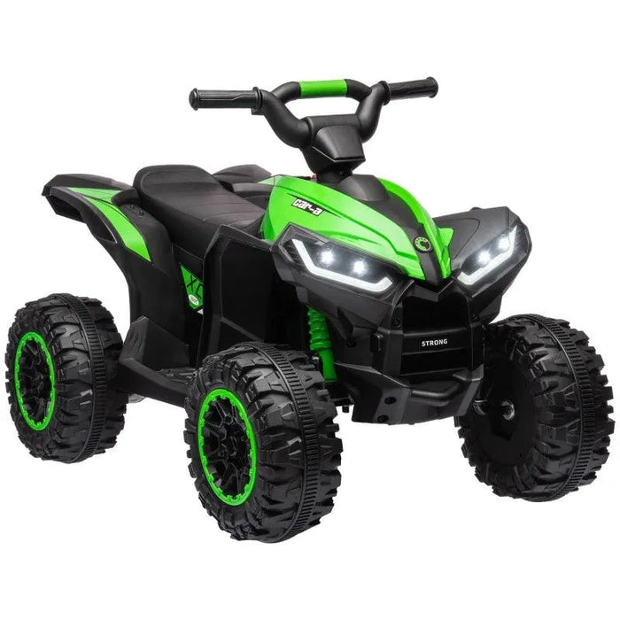 12V green kids ride-on quad ATV bike with LED headlights and rugged wheels
