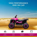 Pink 12V kids ride-on quad ATV bike with large tires, shown on a desert background