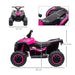 Pink 12V kids ride-on quad ATV bike with LED headlights, music, dual speed, and size measurements