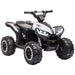12V kids ride-on quad ATV in white with LED headlights, rugged tires, and handlebar