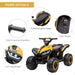 Yellow 12V kids ride-on quad ATV with LED headlights, comfortable seat, kid-friendly handles, and foot pedal.