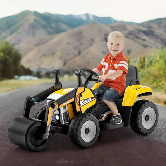 12V Kids Ride-On Road Roller | Realistic Construction Vehicle with Parental Remote Control COSTWAY - Little and Giant Explorers