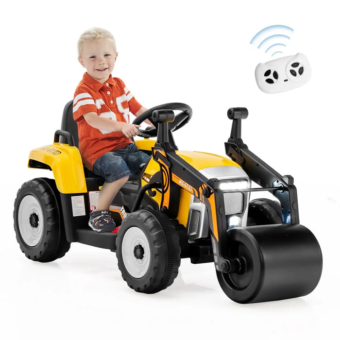 12V Kids Ride-On Road Roller | Realistic Construction Vehicle with Parental Remote Control COSTWAY - Little and Giant Explorers