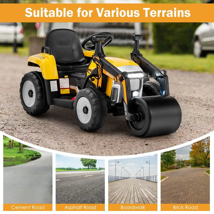 12V Kids Ride-On Road Roller | Realistic Construction Vehicle with Parental Remote Control COSTWAY - Little and Giant Explorers