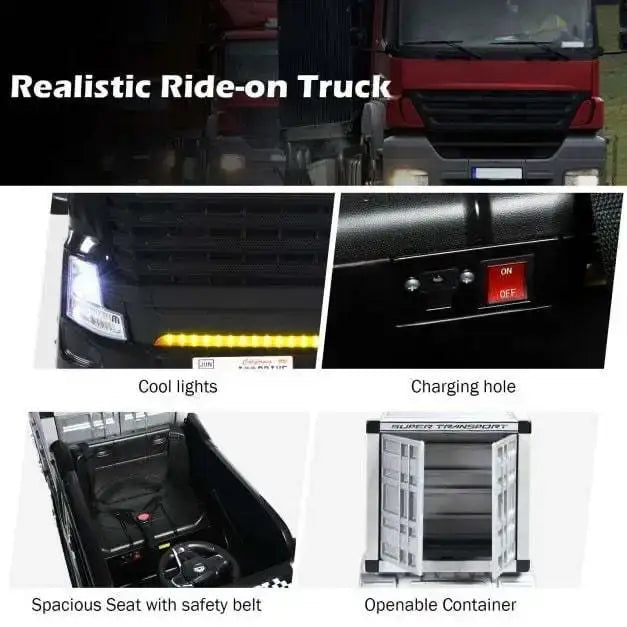 12V Kids Ride-On Semi-Truck - Black | Detachable Container - 8 EVA Wheels COSTWAY - Little and Giant Explorers Costway