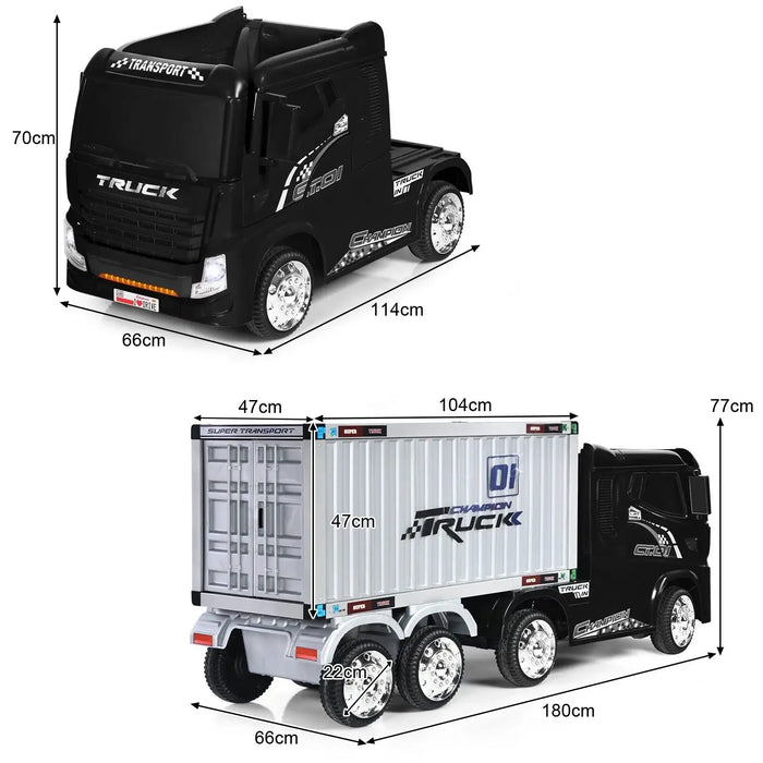 12V Kids Ride-On Semi-Truck - Black | Detachable Container - 8 EVA Wheels COSTWAY - Little and Giant Explorers Costway