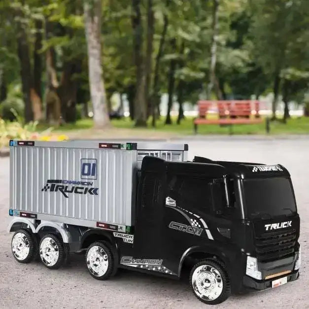 12V Kids Ride-On Semi-Truck - Black | Detachable Container - 8 EVA Wheels COSTWAY - Little and Giant Explorers Costway