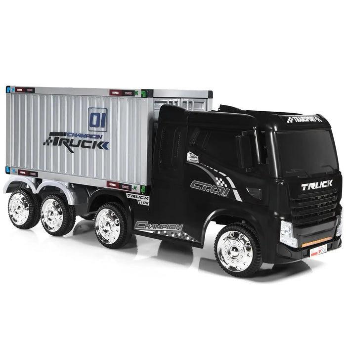 12V Kids Ride-On Semi-Truck - Black | Detachable Container - 8 EVA Wheels COSTWAY - Little and Giant Explorers Costway