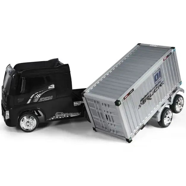 12V Kids Ride-On Semi-Truck - Black | Detachable Container - 8 EVA Wheels COSTWAY - Little and Giant Explorers Costway