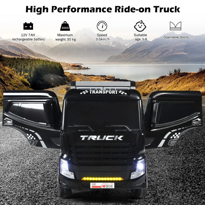 12V Kids Ride-On Semi-Truck - Black | Detachable Container - 8 EVA Wheels COSTWAY - Little and Giant Explorers Costway