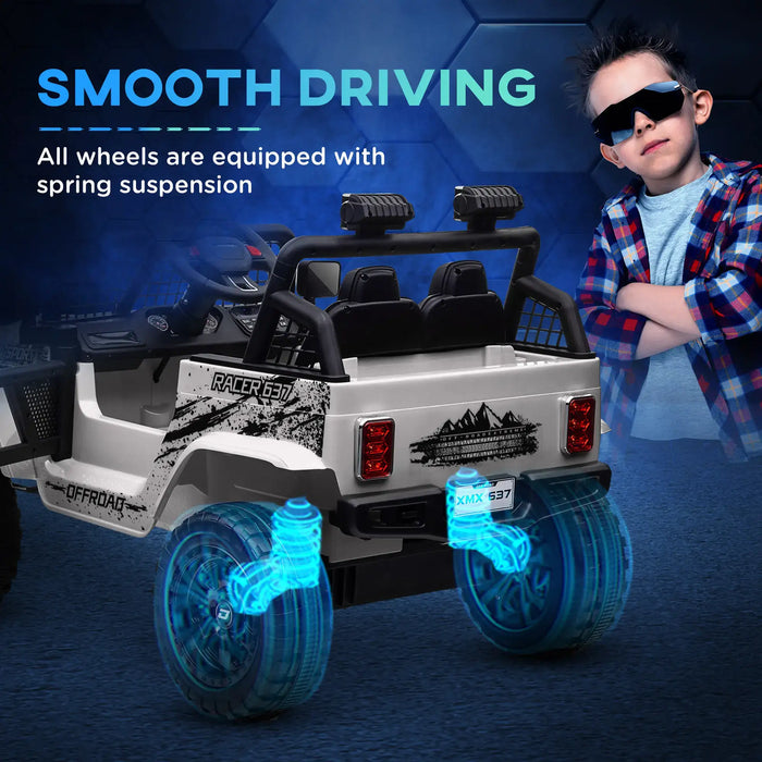 12V Kids Ride-On Truck White | Enhanced Adventure Vehicle - Little and Giant Explorers AIYAPLAY