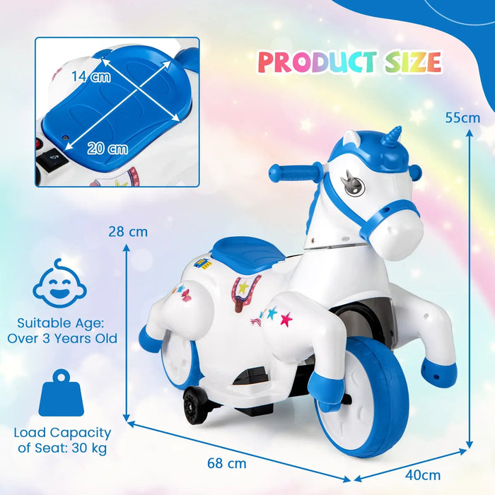 12V Kids Ride-On Unicorn Blue White | Dual Driving Modes with Galloping Horse Action - Little and Giant Explorers Costway