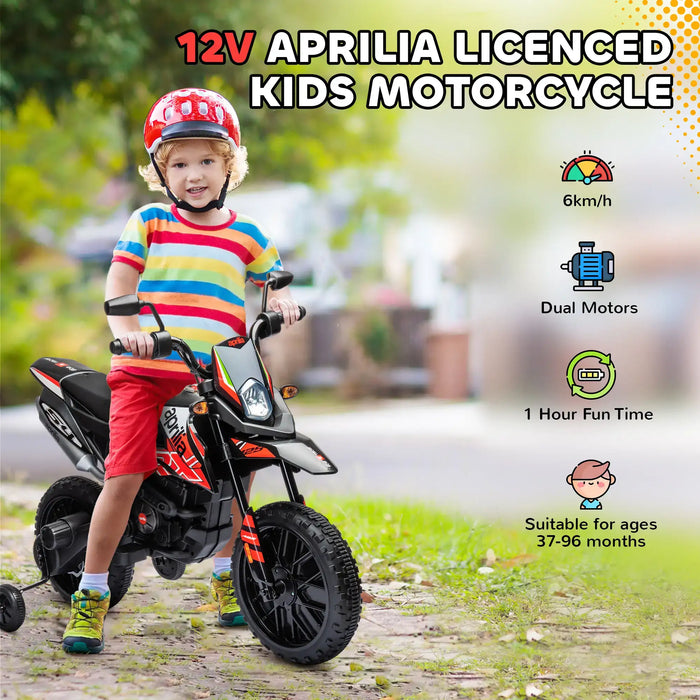 Kids Licensed Aprilia Motorbike with Training Wheels in Red 12V - Little and Giant Explorers AIYAPLAY