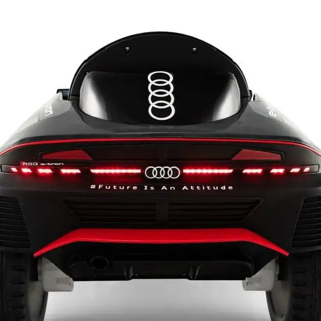 Rear view of 12V licensed Audi e-tron kids electric ride-on car with Audi logo and LED lights