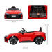 Red 12V Audi RS e-tron GT kids electric ride-on car with seatbelt and size dimensions shown
