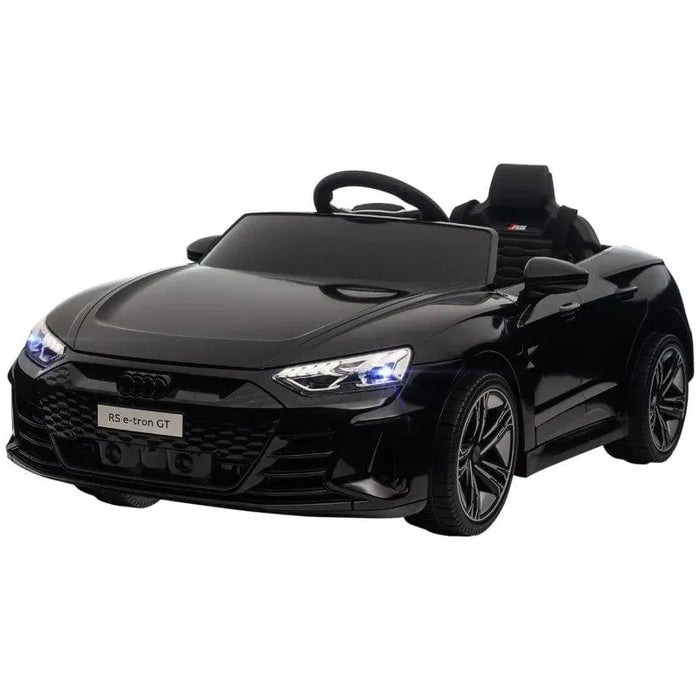 12V black Audi RS e-tron GT kids ride-on car with LED lights and detailed wheels
