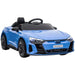 Blue Audi RS e-tron GT kids ride-on car with black wheels and realistic front grille