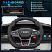 Audi RS e-tron GT kids ride-on car dashboard with MP3 player, buttons, and steering wheel