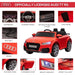 Red 12V Audi TT RS kids electric ride-on car with dashboard, seat belt, openable doors, headlights, taillights, and steering wheel.