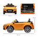 Yellow 12V Audi TT RS kids ride-on car with headlights, seatbelt, and size dimensions shown