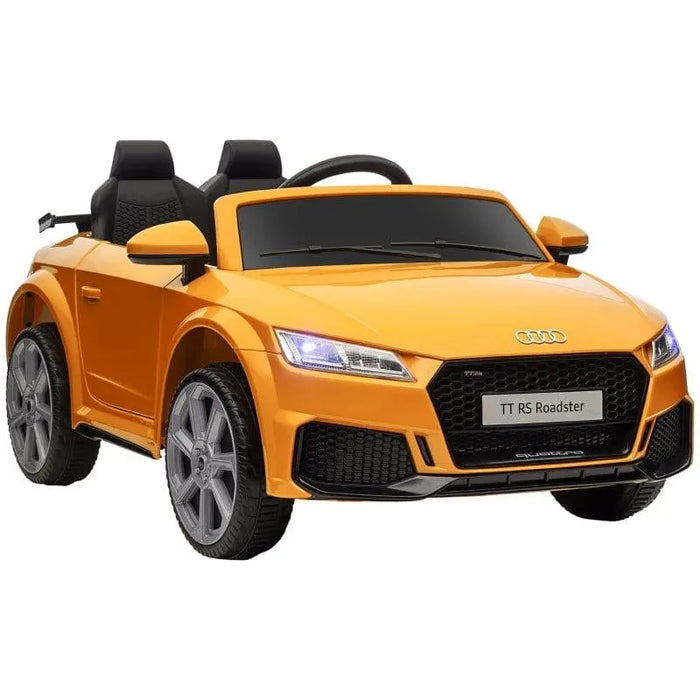 Yellow 12V licensed Audi TT RS kids ride-on car with remote control and working headlights