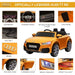 Yellow 12V Audi TT RS kids ride-on car with headlights, openable doors, and detailed dashboard.