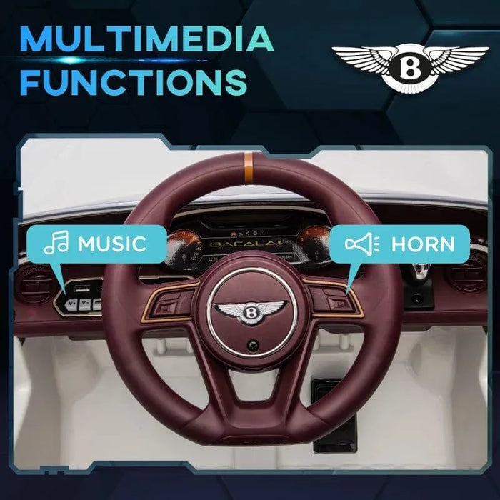 Bentley Bacalar kids electric ride-on car dashboard showing multimedia functions, music and horn buttons