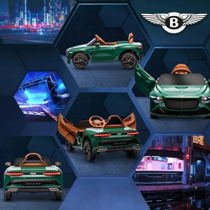 12V green Bentley Bacalar kids ride-on car with butterfly doors and remote control