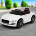 12V white Bentley kids electric ride-on car with black wheels on outdoor pavement