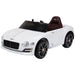 White 12V Bentley kids electric ride on car with black wheels and brown seat