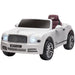 White 12V Bentley Mulsanne kids ride on car with headlights, chrome grille, and logo