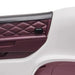 Diamond-stitched maroon door panel of a white kids Bentley Mulsanne ride-on car