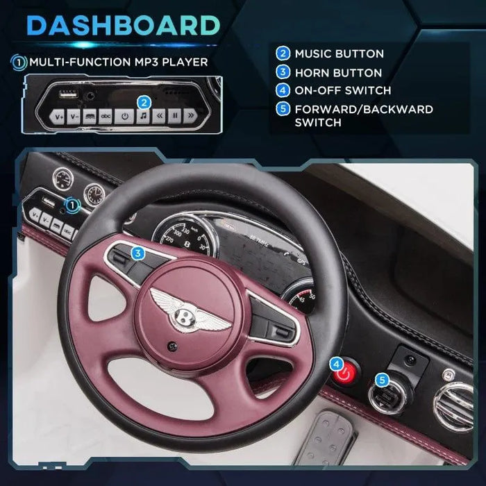 12V Bentley Mulsanne kids ride-on car dashboard with MP3 player, buttons, and controls