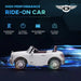 White Bentley Mulsanne kids ride-on car with lights, remote control, and performance features.