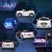 White 12V Bentley Mulsanne kids ride-on car with open doors, remote control, and city backdrop