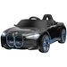 Black BMW i4 kids electric ride-on car with blue accents and realistic details