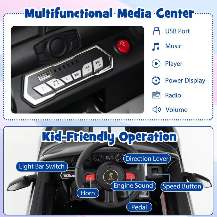 12V Licensed Ford Mustang Kids Electric Ride-On Car – Black | Dual Motors and Remote COSTWAY - Little and Giant Explorers Costway